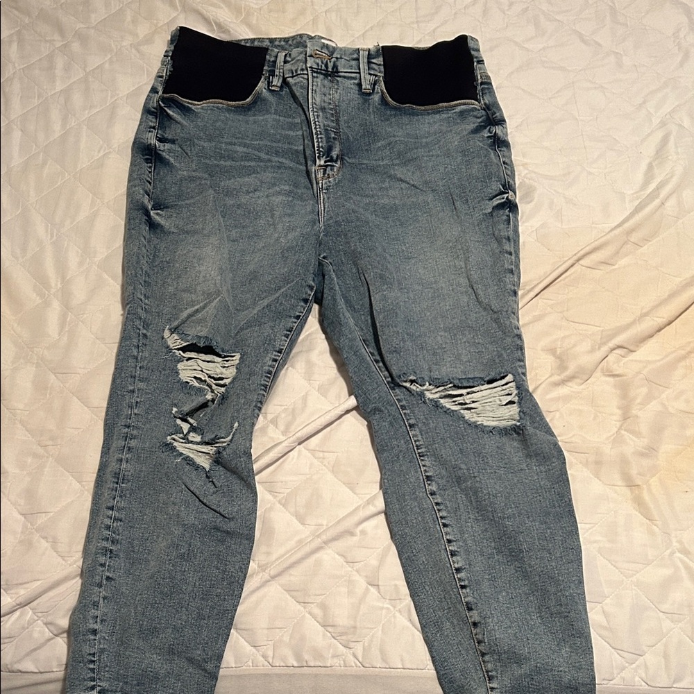 Good American Light Blue Distressed Maternity Jeans